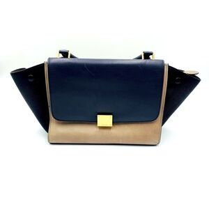 Auth Vtg Celine Navy and Taupe Trapeze Tote Bag. Very Goox Preloved Purse.